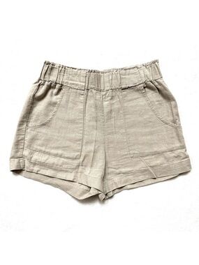 Indigo Rain Linen High Waist Tan Shorts with Pockets